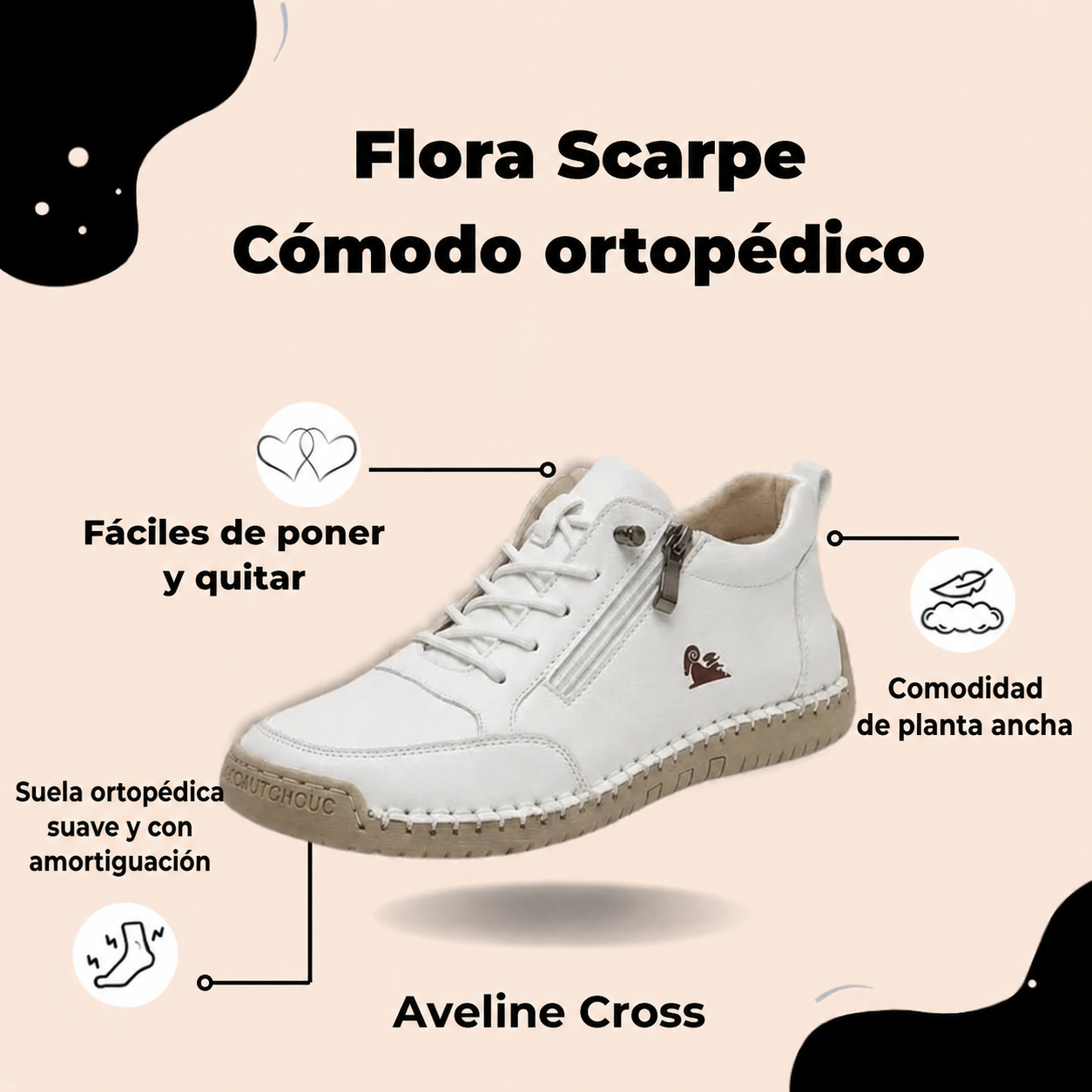 Diana: zapatos ortopédicos cómodos con cremallera